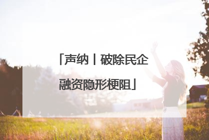 声纳丨破除民企融资隐形梗阻